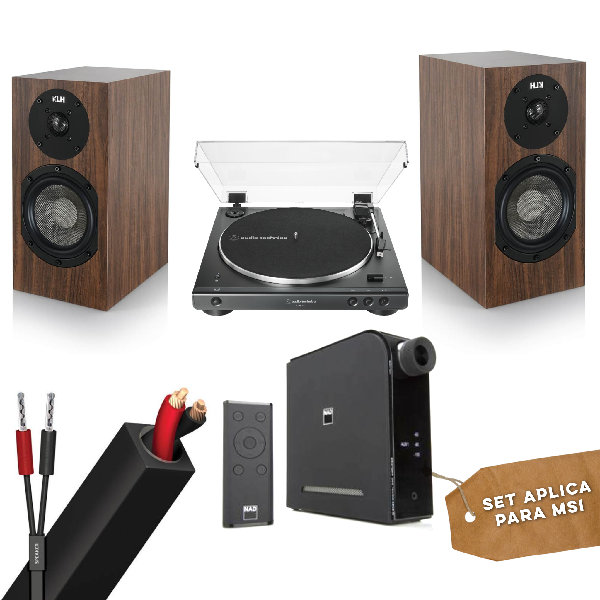 Set básico inicial de sistema de audio HiFi Shelf (Nad, KLH, Audiotechnica, Audioquest) No. 1